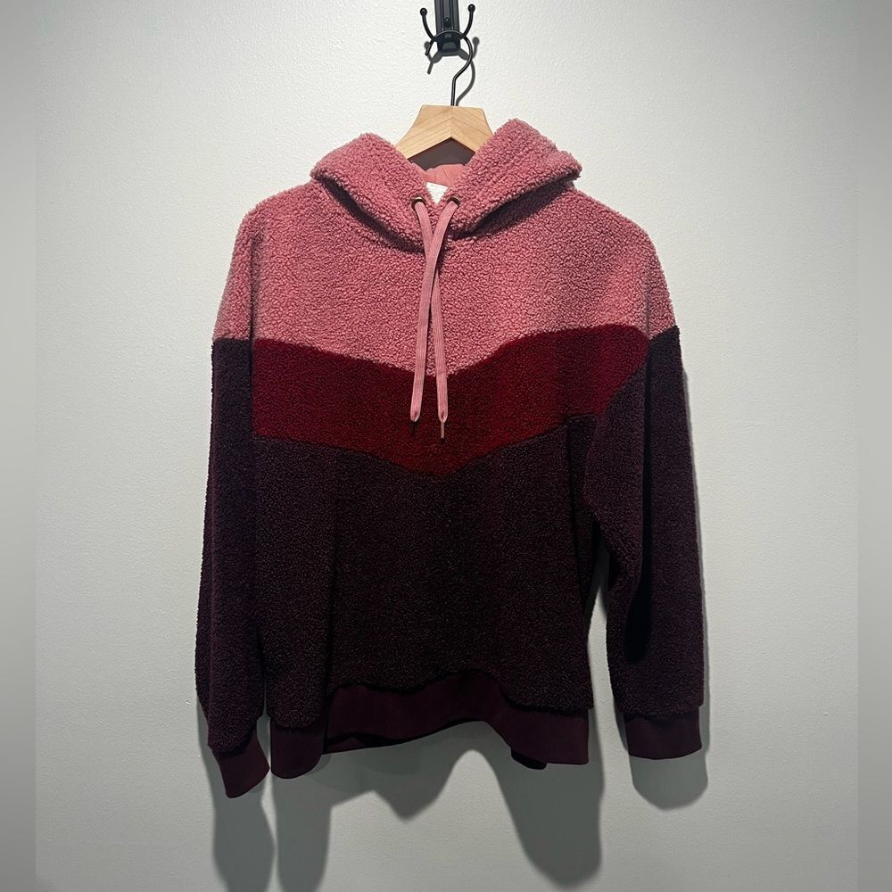 Xersion Fuzzy Teddy Colorblock Maroon Hoodie Sweatshirt M